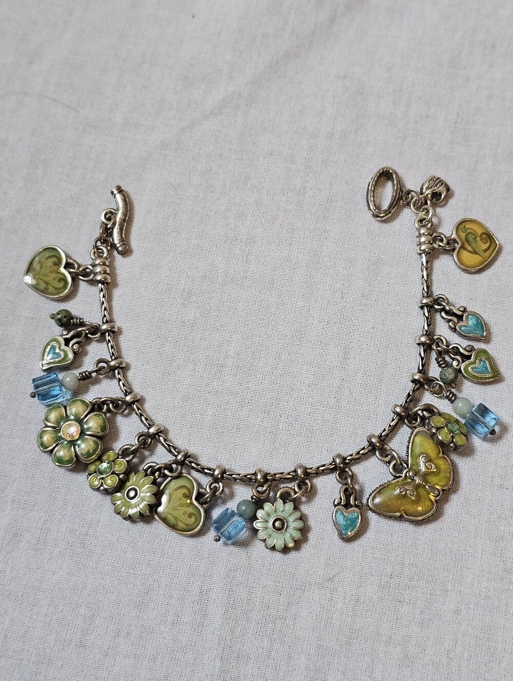 Retired Brighton Embrace Life Gratitude Butterfly Charm Bracelet Floral Hearts - Picture 3 of 13